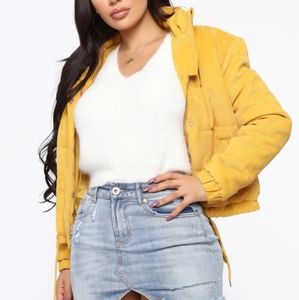 Yellow Corduroy Puffer Jacket